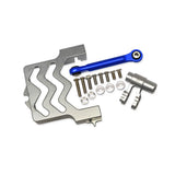 RC steering gear rod arm kit with blue tie rod, metal bracket, mounting screws