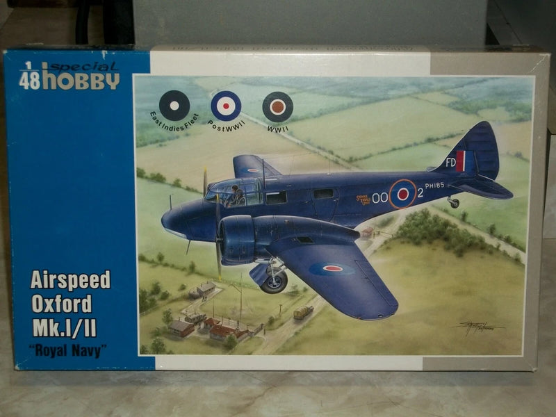 1/48 Airspeed Oxford Mk.I/II Royal Navy model kit box with aircraft illustration
