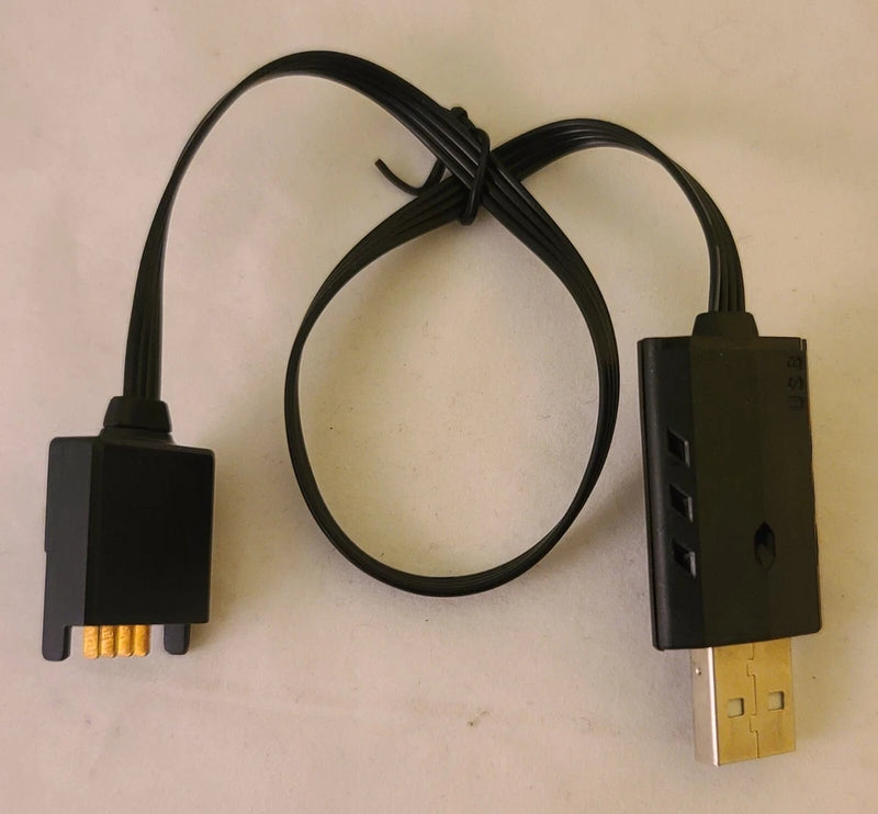 Black USB-A to drone replacement charging cable with molded connectors