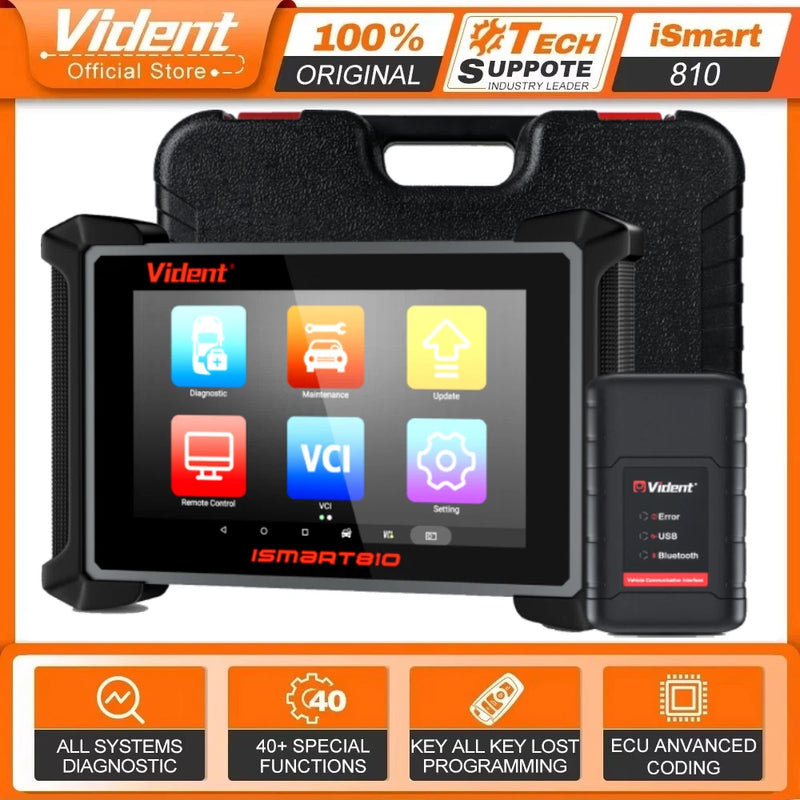 Car diagnostic scanner tablet with Vident display screen and detachable VCI module