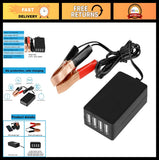 12V 24V to 5V 8A USB Power Adapter, 4-Port DC Converter with Battery Clip, Smart