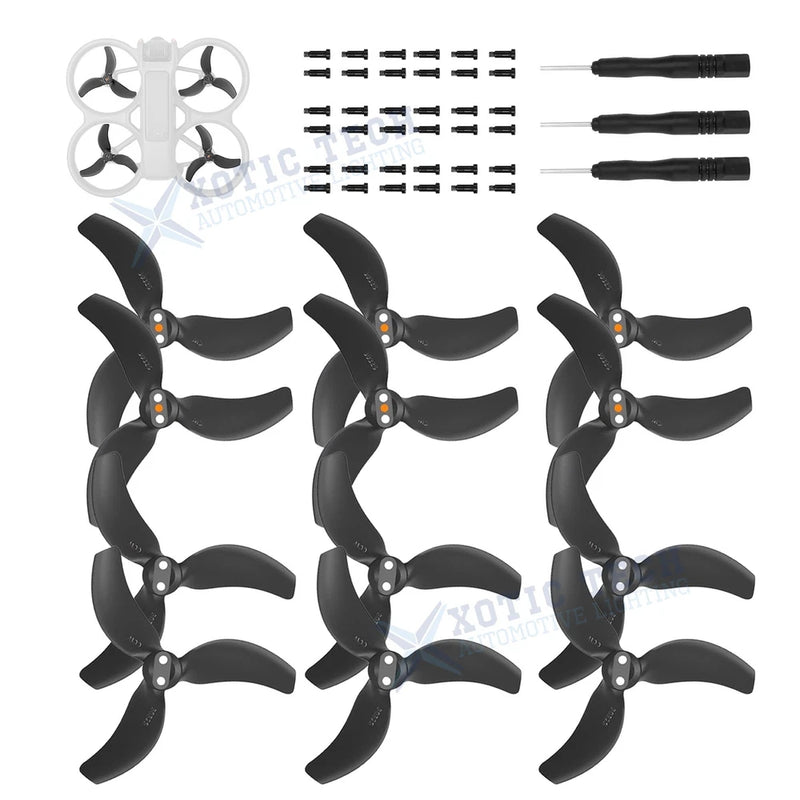 Set of 12 black RC drone propellers with mounting screws, for replacement