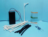 Battery-powered model light set with light rods, clips, and 9V battery case