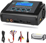 Black LiPo balance battery charger with LCD screen and input/output ports