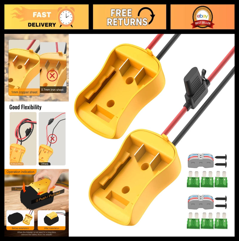 2PCS 20V Battery Adapter for Power Wheels, RC Car Converter Kit, 12 AWG Wire, Fu Converter