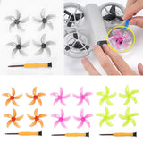 Replacement drone propeller set with quick release paddles; white, orange, pink, green