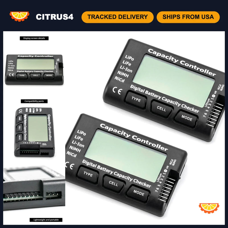 RC Battery Capacity Checker 2-7S LiPo Li-ion NiMH - 2 Pack, Voltage Display for Battery