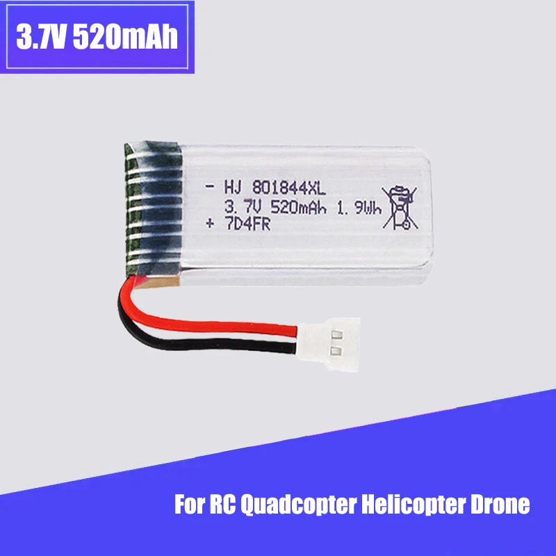 801844 3.7V 520mAh 25C Rechargeable LiPo Battery JST Plug For RC Aircraft Model