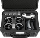Hard protective drone case with foam insert, holding quadcopter and controller