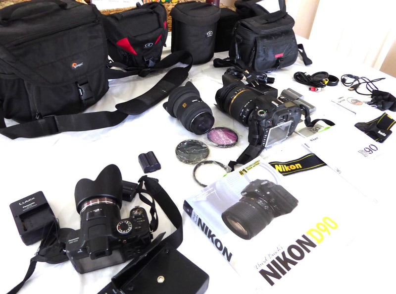 Nikon D90, Lumix FZ35, plus accessories