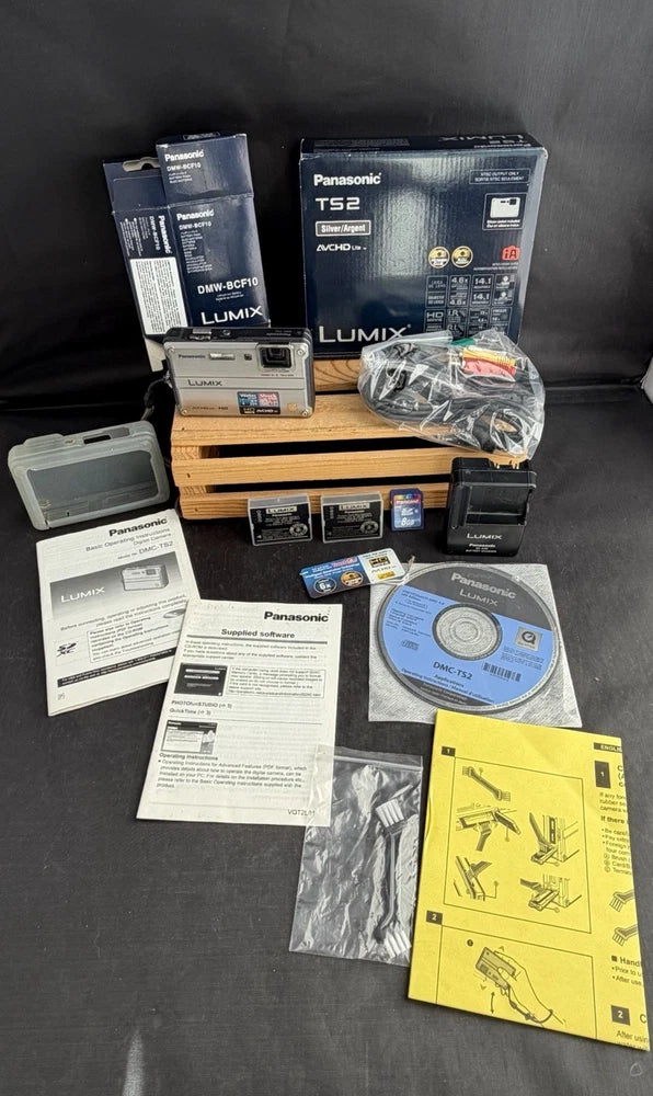 Panasonic Lumix TS2 Waterproof Digital Camera Silver w/ Box + 2 Batteries AS IS
