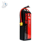 6S LiPo model aircraft battery, red and black with XT60 connector