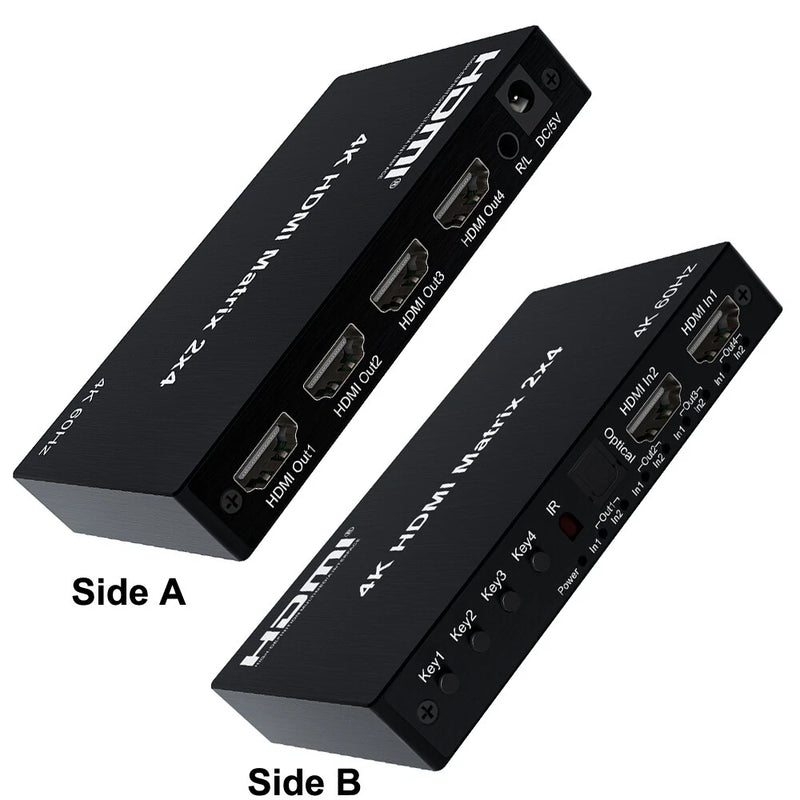 4K 60hz HDMI Matrix 2x4 2 In 4 Out Switch Splitter PC TV Audio Video Converter