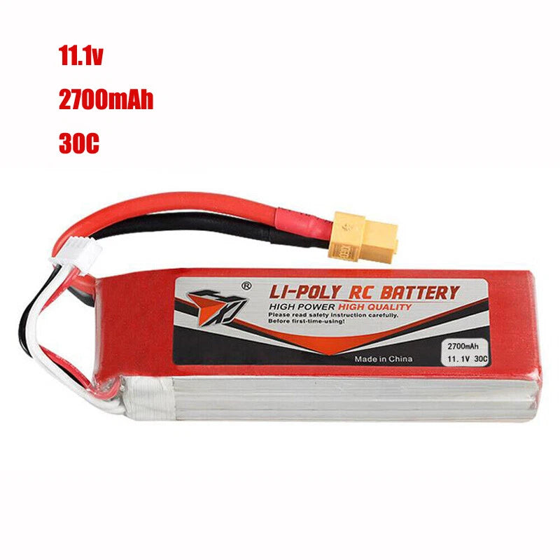 11.1V Li-Po RC battery pack with XT60 plug, 2700mAh 30C, red label