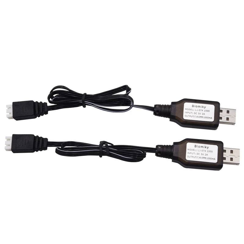 Two-pack USB charger cables with USB-A plugs and XH-3P power adapter