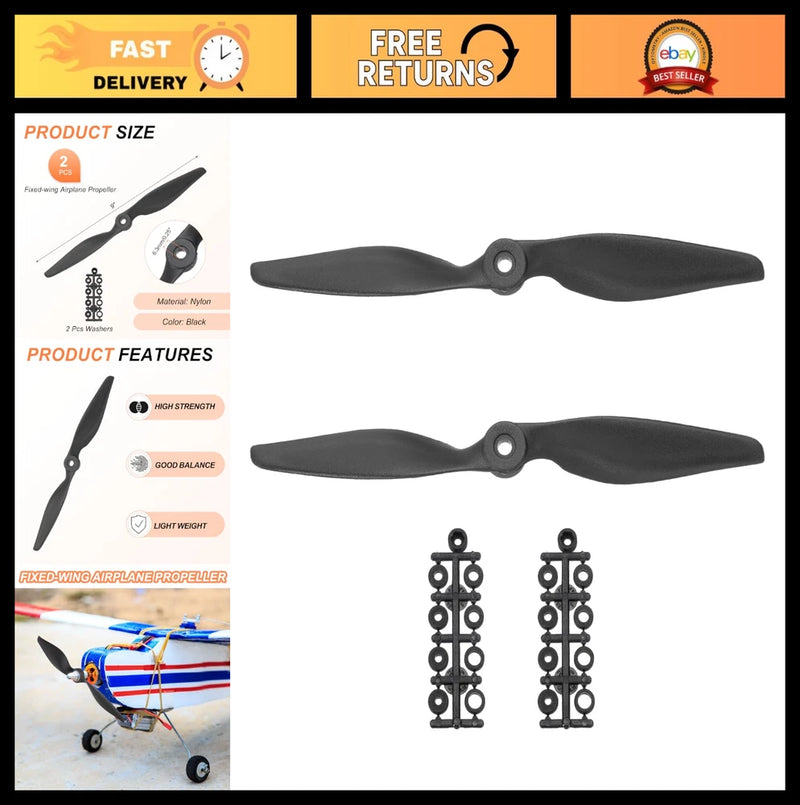3 Pcs 9x6 Inch RC Propellers for Airplanes & Drones - 2-Vane Blades with Washers