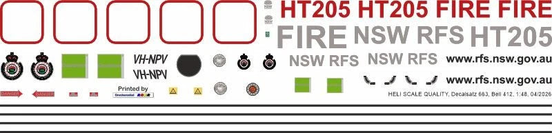 RC helicopter model decal sheet with colorful markings, logos, and text details