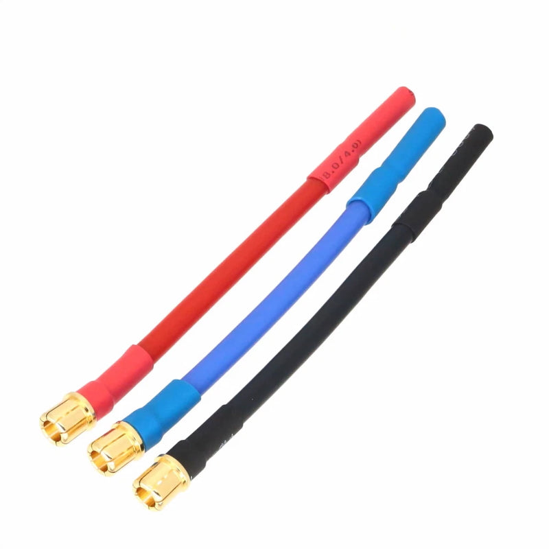 3-piece 10AWG banana male to bullet connectors, red blue black cables