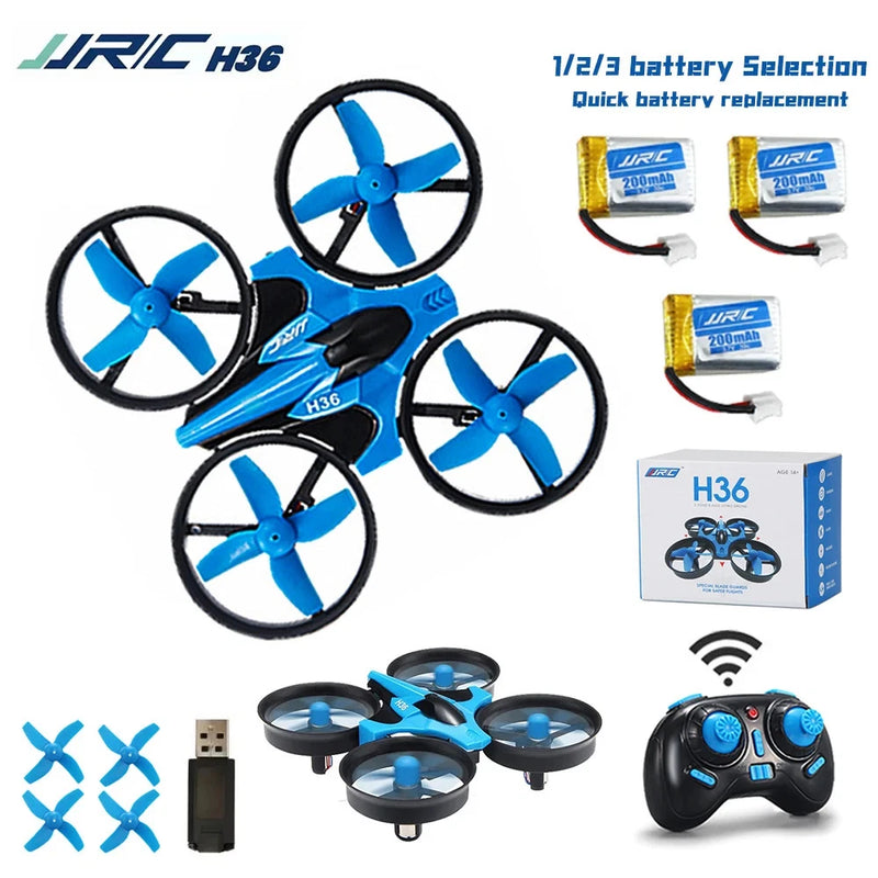 Blue mini 4-rotor RC quadcopter drone kit with remote controller and spare propellers