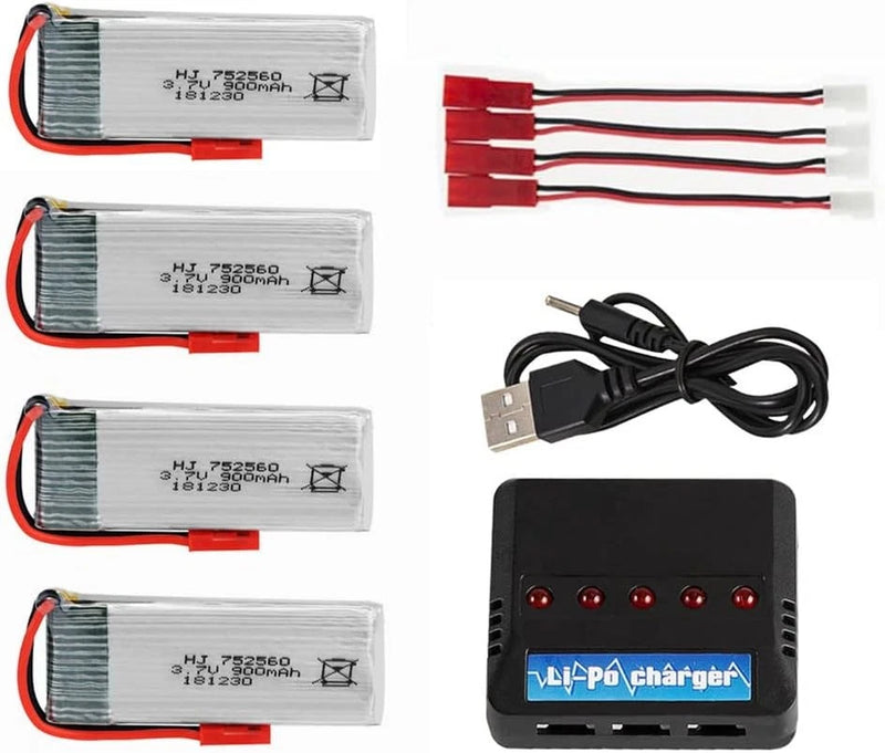 Set of Li-Po drone batteries with JST plug and USB charger