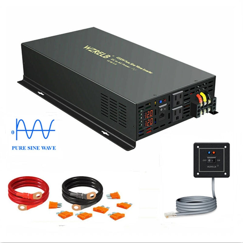 Pure Sine Wave Inverter 4000W 12/24/36/48VDC Solar Power Car/Home Wired Remote