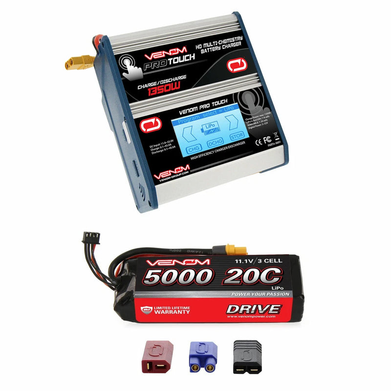 Venom 20C 3S 5000mAh 11.1V LiPo Battery with Pro Touch Charger Combo Battery