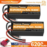 2pcs 14.8V 4S 6200mAh LiPo Battery Hardcase Deans for Rc Car Truck Buggy Racing