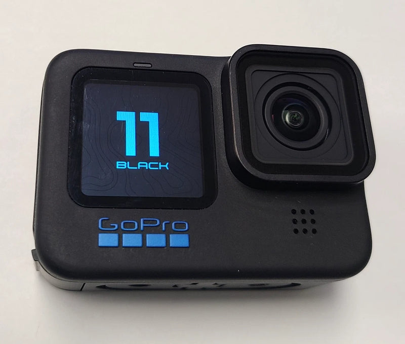 GoPro HERO11 Black action camera, front lens and blue screen, black body