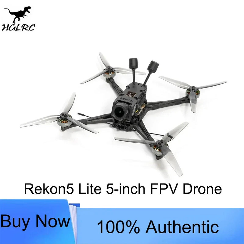 Black 5-inch FPV quadcopter drone with four propellers and central control board