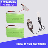 2PCS 2400mAh 9.6V AA NiMH Battery Pack w/ KET 2P Connector for RC Car Truck Boat