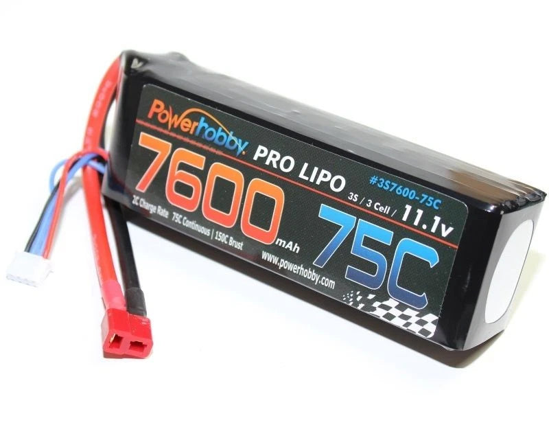 Power Hobby 3S760075CDNS 7600mAh 11.1V 3S 75C LiPo Battery with Hardwired T-Plug