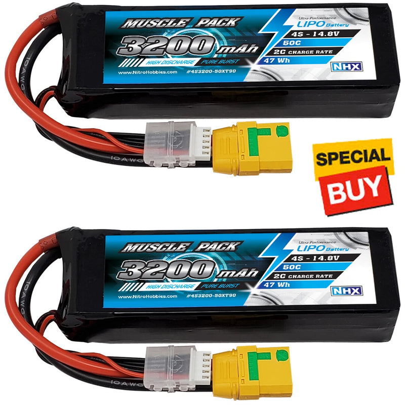 NHX Muscle Pack 4S 14.8V 3200mAh 50C Lipo Battery (2) w/ XT90 Connector Battery