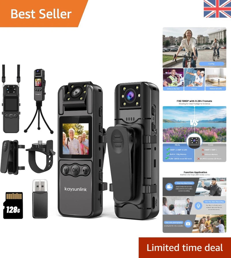 Lightweight 1080P Action Camera with Rotating Lens & Personal Safety Alarm