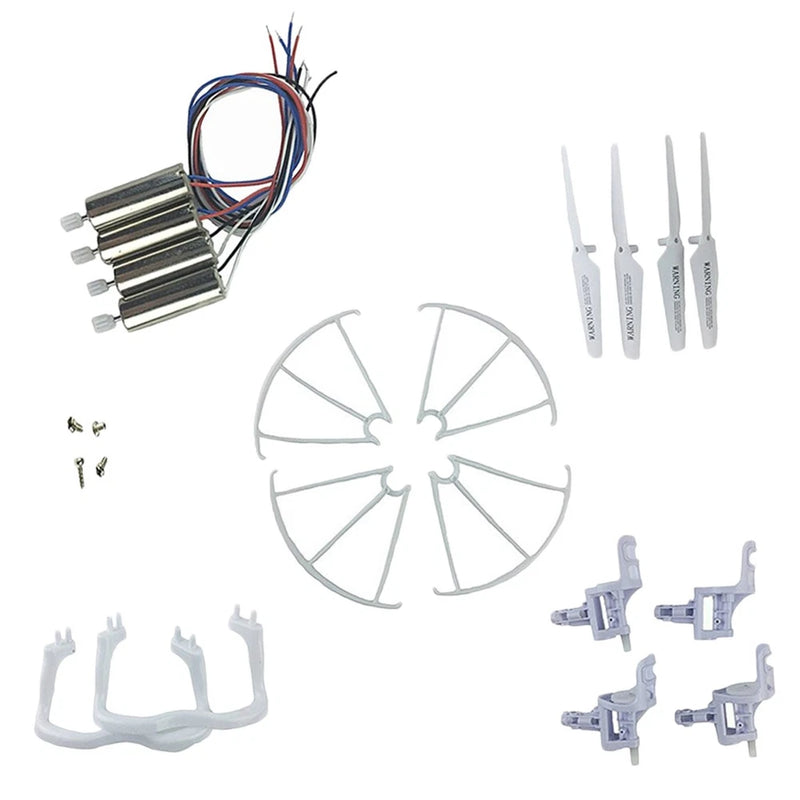 18-piece quadcopter motor part kit with wired motors, propeller blades, and mounts