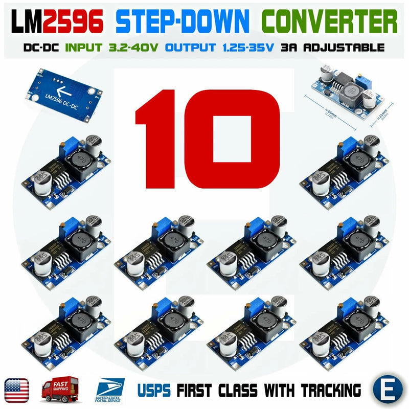 10PCS LM2596 DC-DC Buck Adjustable step-down Power Supply Converter LM2596S USA