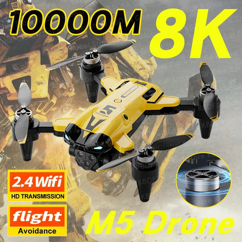 Yellow and black 4K RC quadcopter with four rotors and camera body