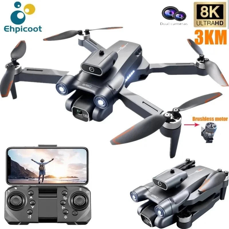 Mini 8K brushless camera drone with remote controller and screen display
