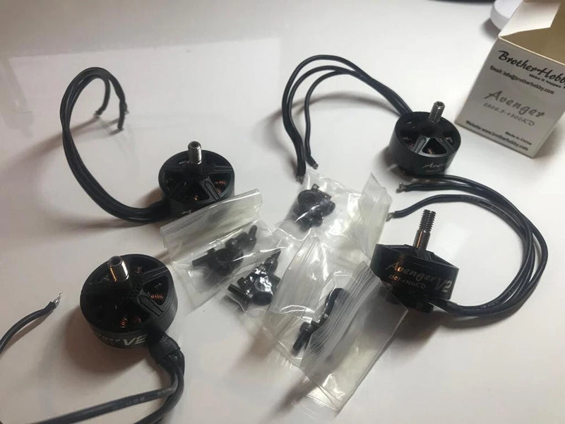 Brotherhobby Avenger v2 2507 drone motors with wiring and mounting hardware, black