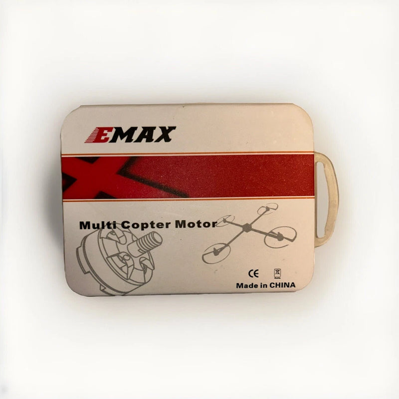 EMAX multi-copter motor box, red and beige with motor and drone graphics