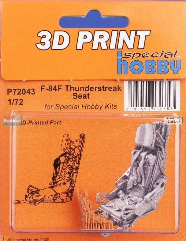 3D printed F-84F Thunderstreak seat model in gray blister pack