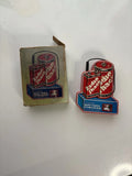 Vintage Radio Shack Micronta battery checker, red metal can with blue base and box