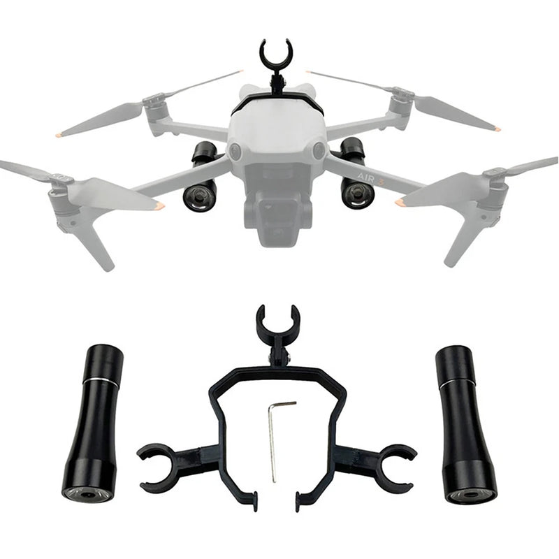 Drone flashlight lamp accessory with two black side lights and center mount