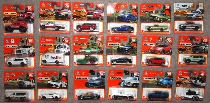 18 x Matchbox 70 Years Diecast Model Cars on Card Job Lot Collection