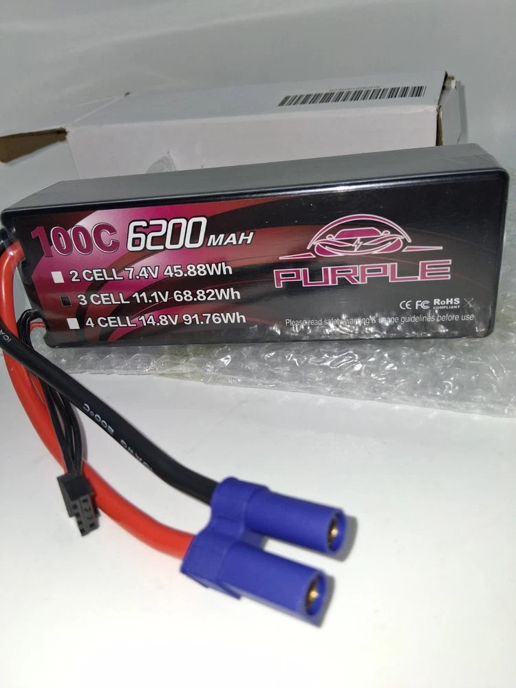 PURPLE 100C 6200mAh 3 Cell 11.1V LiPo High Capacity RC Battery for 17 Years & Up