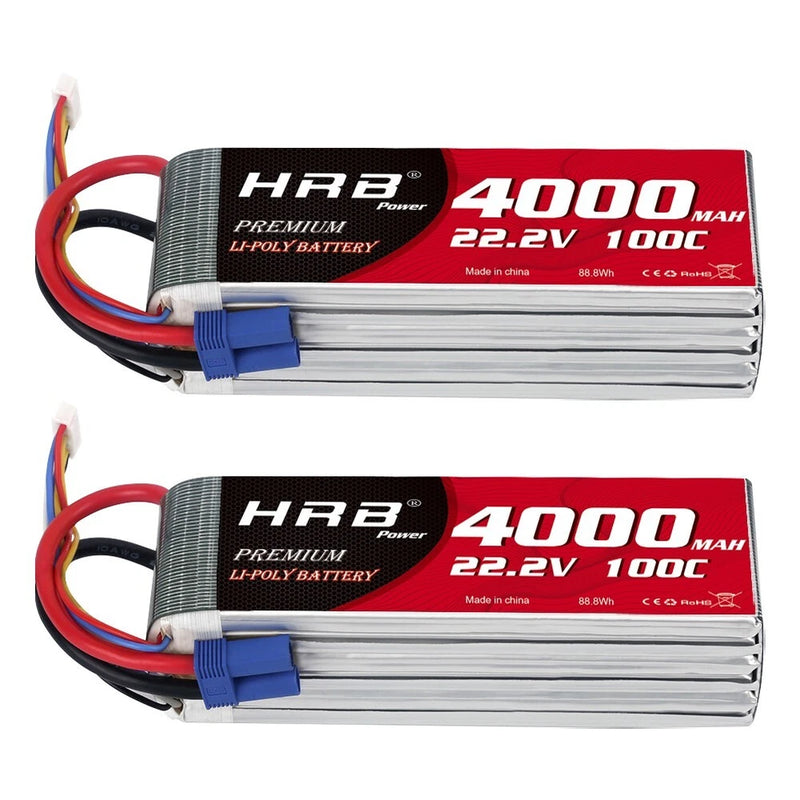 2PCS HRB 4000mAh 6S 22.2V LiPo Battery 100C EC5 for RC Helicopter Airplane Boat Battery