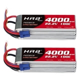 2PCS HRB 4000mAh 6S 22.2V LiPo Battery 100C EC5 for RC Helicopter Airplane Boat Battery