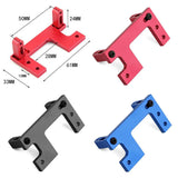 Metal steering servo mount bracket, red, black, and blue metal parts shown