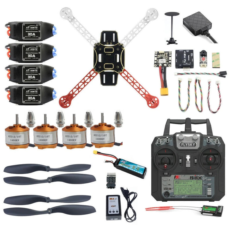 FPV 4-axis quadcopter drone full kit with controller, motors, propellers and cables