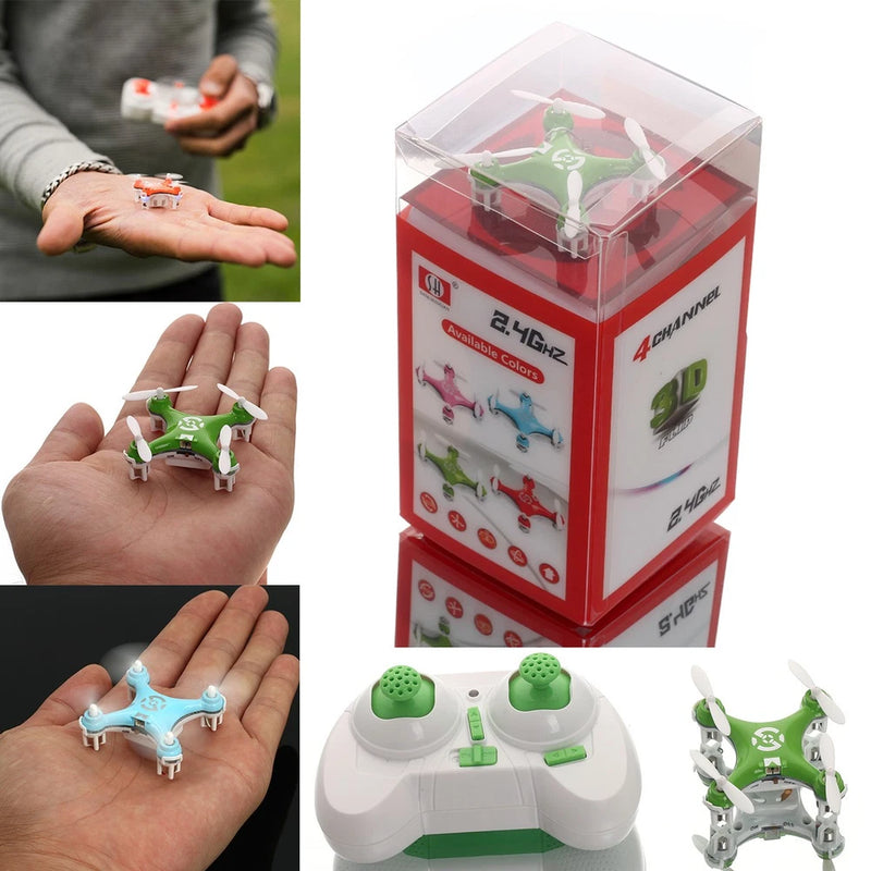 Mini 2.4GHz quadcopter drone set with green drone and white remote controller
