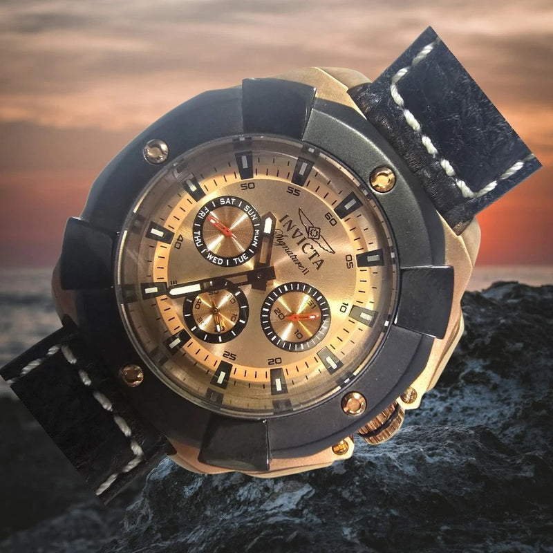 Invicta Signature II, 46MM, BK/ROSE CHRONOGRAPH, MODEL 7291,NEW (NEEDS BATTERY). Battery